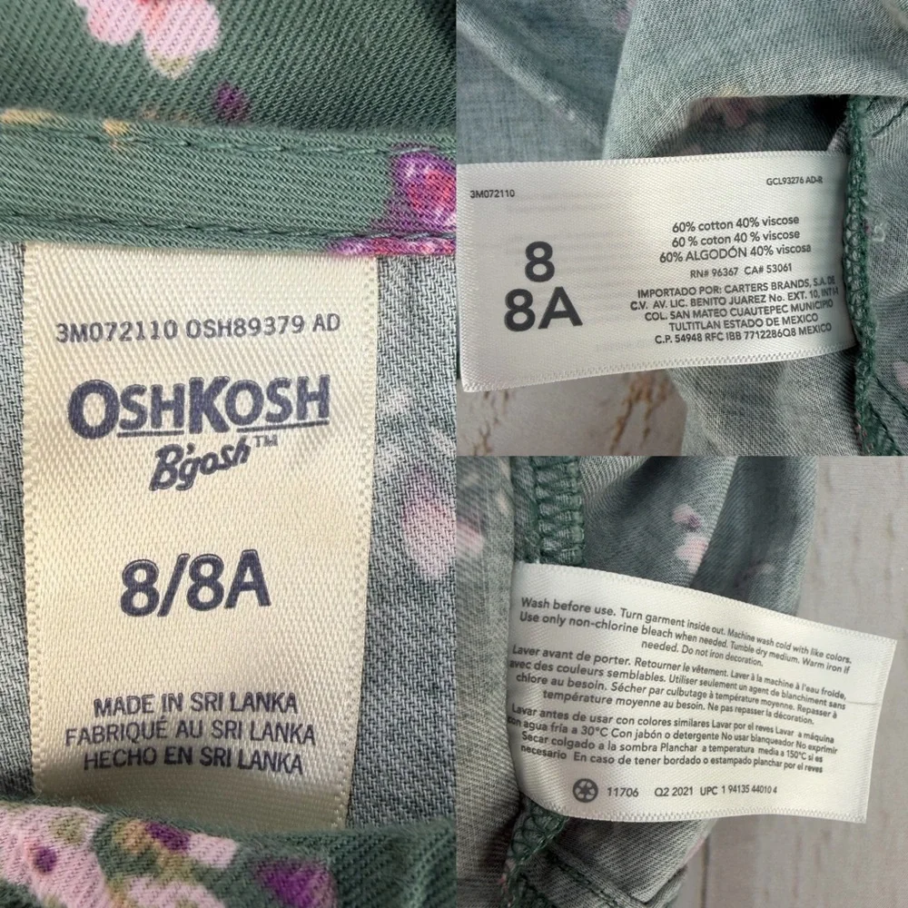 OshKosh Girls Floral Prairie Dress Size 8 Green Boho‎ Cottagecore